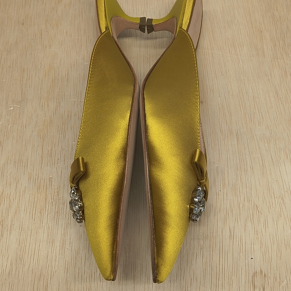 Kate Spade Darlene Yellow Satin Bow Jewel Pointed Toe Kitten Heel Mules Size 8 - Picture 10 of 12